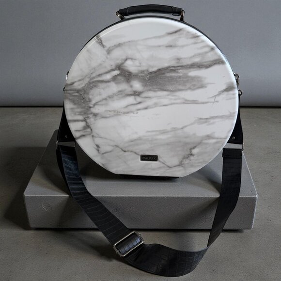 CALPAK Gray White Marble Hat Round Luggage Case w/ Strap - Picture 1 of 16